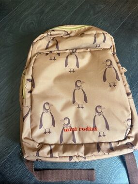 Mini Rodini Brown Penguin-Print Backpack